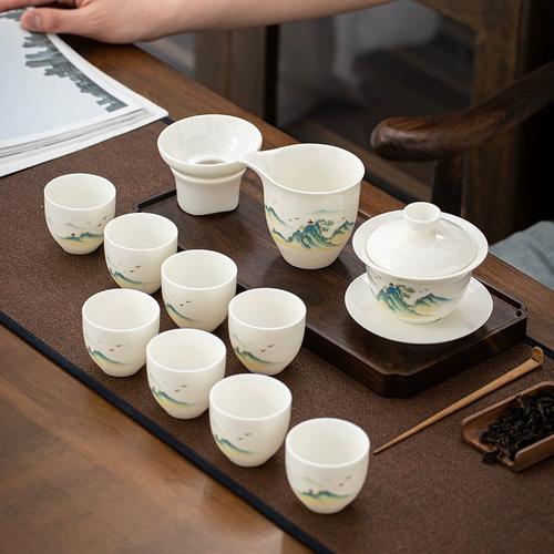 直销羊脂玉瓷功夫茶具套装工厂描金简约整套礼盒装logo商务伴手礼