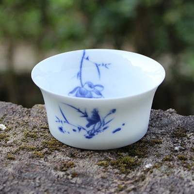 【薄胎青花瓷茶杯 透光单杯陶瓷功夫茶具 个人品茗杯定做 特价】价格,厂家,图片,杯子,福建省德化县伟创工艺-
